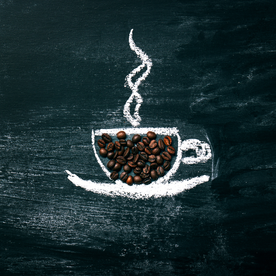 painted-cup-coffee-with-natural-coffee-beans-chalkboard